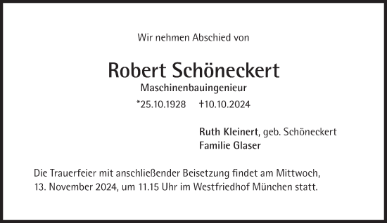 Traueranzeige von Robert Schöneckert von Süddeutsche Zeitung