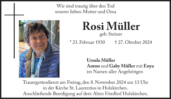 Traueranzeige von Rosi Müller von Süddeutsche Zeitung