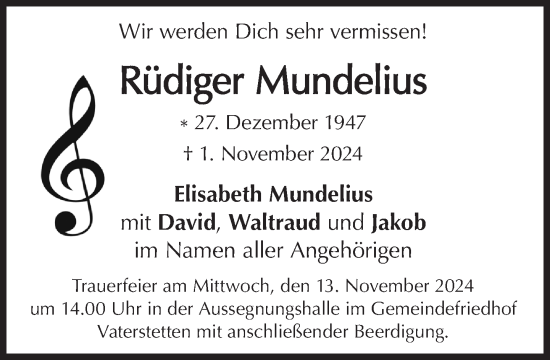 Traueranzeige von Rüdiger Mundelius von Süddeutsche Zeitung