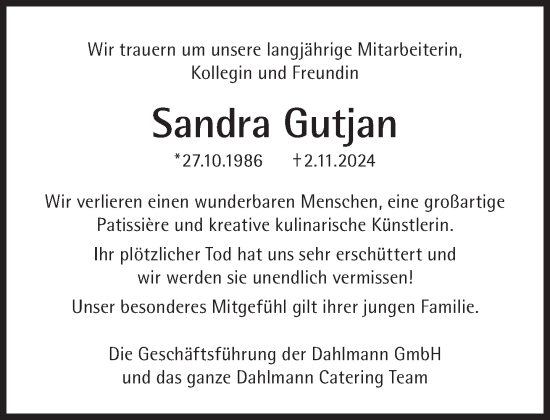 Traueranzeige von Sandra Gutjan von Süddeutsche Zeitung