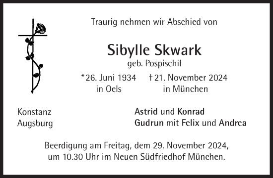 Traueranzeige von Sibylle Skwark von Süddeutsche Zeitung