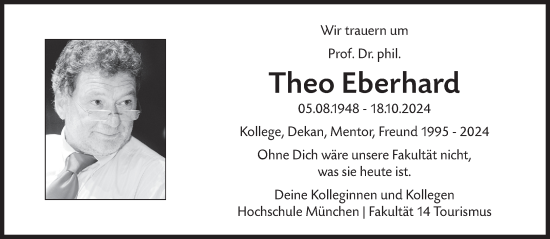 Traueranzeige von Theo Eberhard von Süddeutsche Zeitung