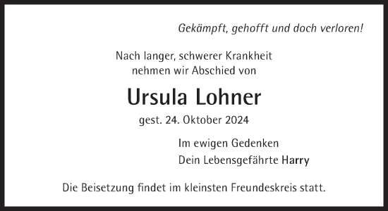 Traueranzeige von Ursula Lohner von Süddeutsche Zeitung