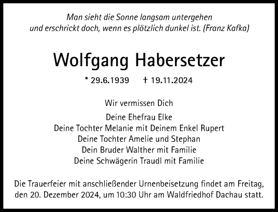 Traueranzeige von Wolfgang Habersetzer von Süddeutsche Zeitung