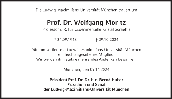 Traueranzeige von Wolfgang Moritz von Süddeutsche Zeitung