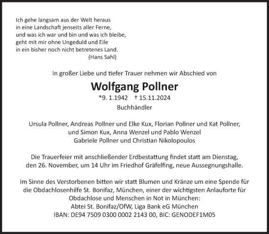 Traueranzeige von Wolfgang Pollner von Süddeutsche Zeitung