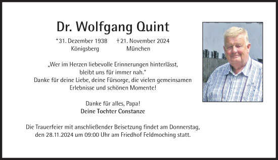 Traueranzeige von Wolfgang Quint von Süddeutsche Zeitung