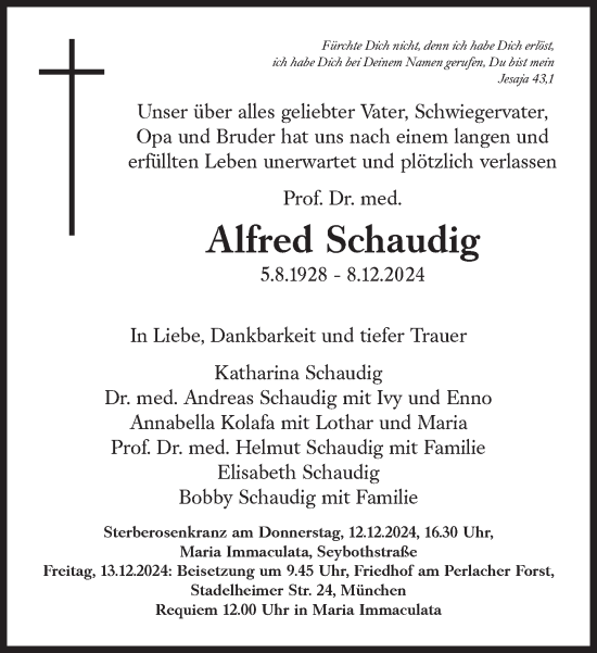 Traueranzeige von Alfred Schaudig von Süddeutsche Zeitung