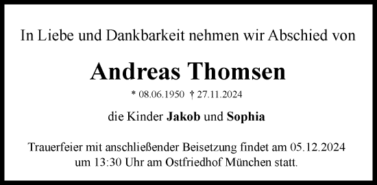 Traueranzeige von Andreas Thomsen von Süddeutsche Zeitung