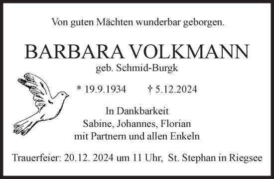 Traueranzeige von Barbara Volkmann von Süddeutsche Zeitung