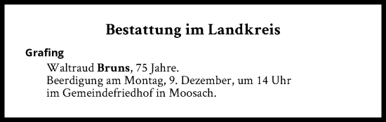 Traueranzeige von Bestattungen vom 09.12.2024 von Süddeutsche Zeitung