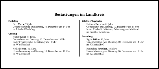 Traueranzeige von Bestattungen vom 10.12.2024 von Süddeutsche Zeitung