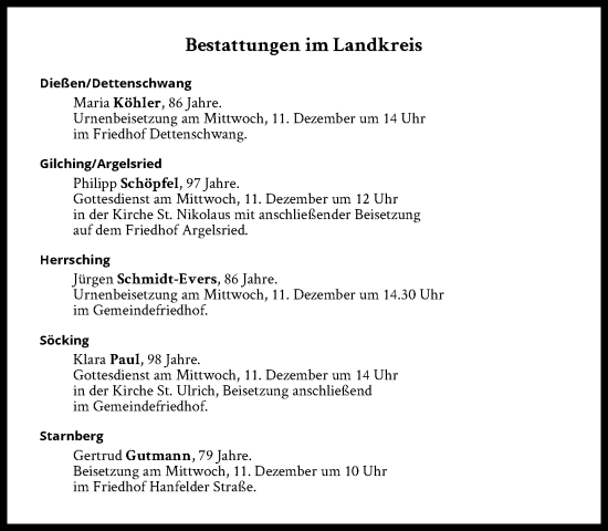 Traueranzeige von Bestattungen vom 11.12.2024 von Süddeutsche Zeitung