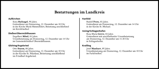 Traueranzeige von Bestattungen vom 12.12.2024 von Süddeutsche Zeitung