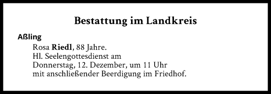 Traueranzeige von Bestattungen vom 12.12.2024 von Süddeutsche Zeitung