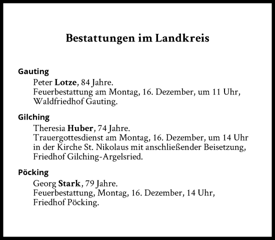 Traueranzeige von Bestattungen vom 16.12.2024 von Süddeutsche Zeitung