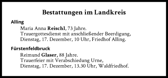 Traueranzeige von Bestattungen vom 17.12.2024 von Süddeutsche Zeitung