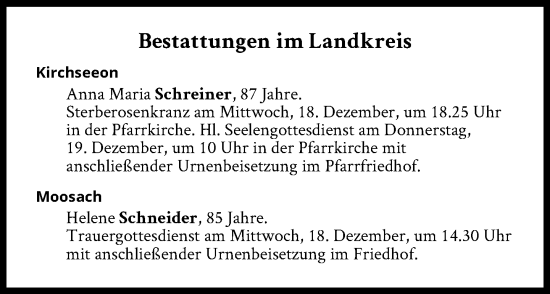 Traueranzeige von Bestattungen vom 18.12.2024 von Süddeutsche Zeitung