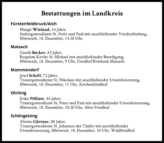 Traueranzeige von Bestattungen vom 18.12.2024 von Süddeutsche Zeitung