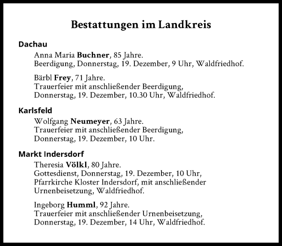 Traueranzeige von Bestattungen vom 19.12.2024 von Süddeutsche Zeitung