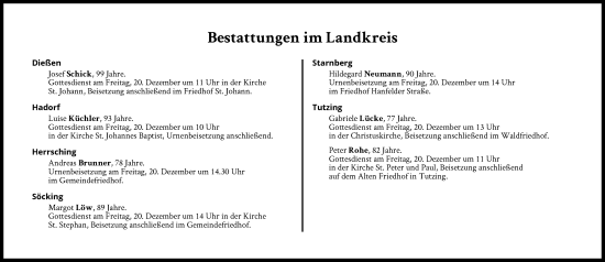 Traueranzeige von Bestattungen vom 20.12.2024 von Süddeutsche Zeitung