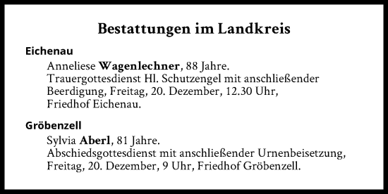 Traueranzeige von Bestattungen vom 20.12.2024 von Süddeutsche Zeitung