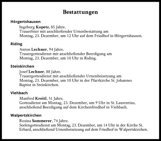 Traueranzeige von Bestattungen vom 23.12.2024 von Süddeutsche Zeitung