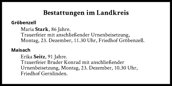 Traueranzeige von Bestattungen vom 23.12.2024 von Süddeutsche Zeitung