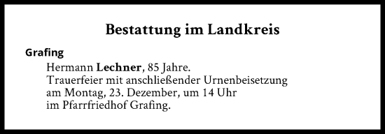 Traueranzeige von Bestattungen vom 23.12.2024 von Süddeutsche Zeitung