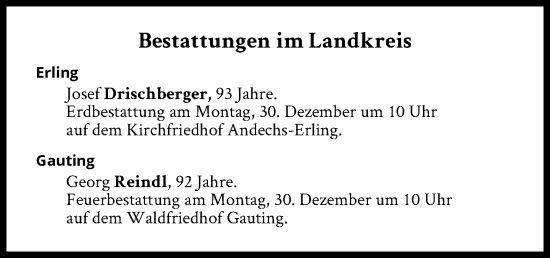 Traueranzeige von Bestattungen vom 30.12.2024 von Süddeutsche Zeitung