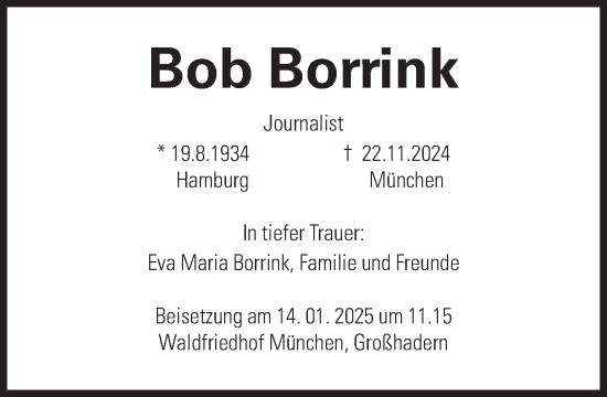 Traueranzeige von Bob Borrink von Süddeutsche Zeitung