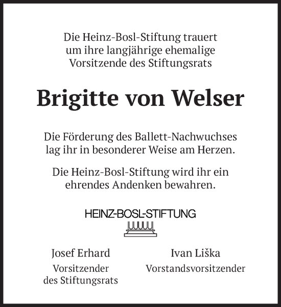 Traueranzeige von Brigitte von Welser von Süddeutsche Zeitung