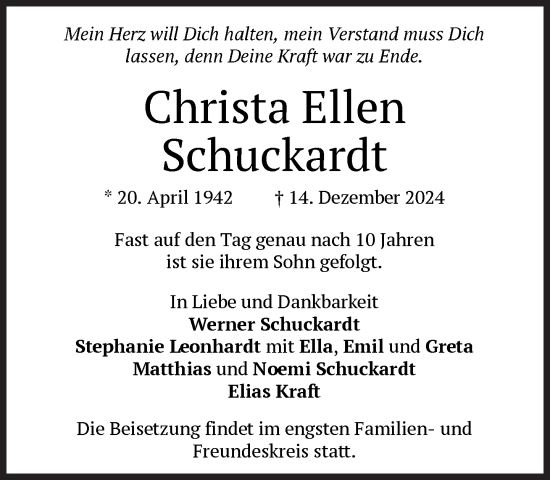 Traueranzeige von Christa Ellen Schuckardt von Süddeutsche Zeitung