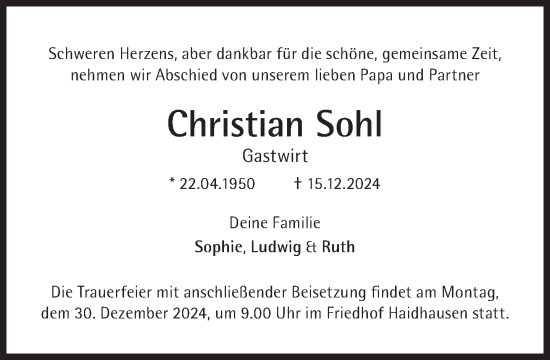 Traueranzeige von Christian Sohl von Süddeutsche Zeitung