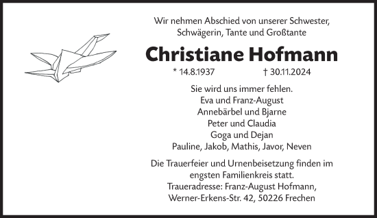 Traueranzeige von Christiane Hofmann von Süddeutsche Zeitung