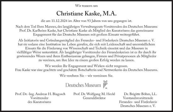 Traueranzeige von Christiane Kaske von Süddeutsche Zeitung