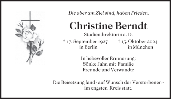 Traueranzeige von Christine Berndt von Süddeutsche Zeitung