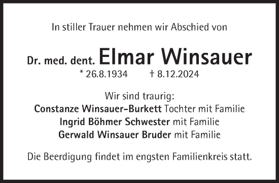 Traueranzeige von Elmar Winsauer von Süddeutsche Zeitung