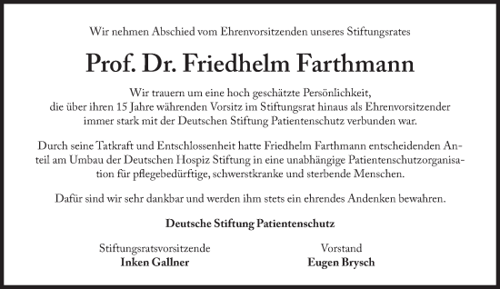 Traueranzeige von Friedhelm Farthmann von Süddeutsche Zeitung