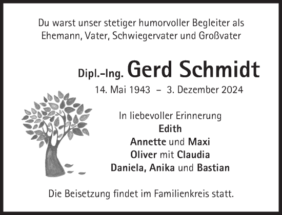 Traueranzeige von Gerd Schmidt von Süddeutsche Zeitung