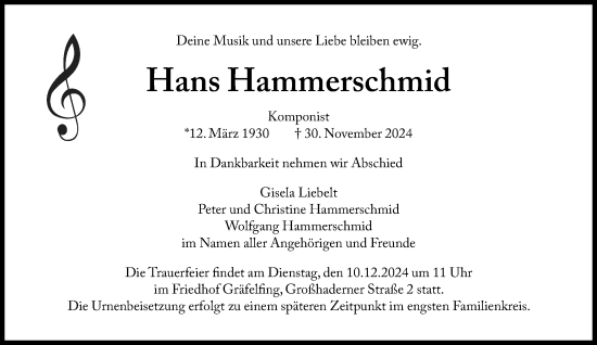 Traueranzeige von Hans Hammerschmid von Süddeutsche Zeitung