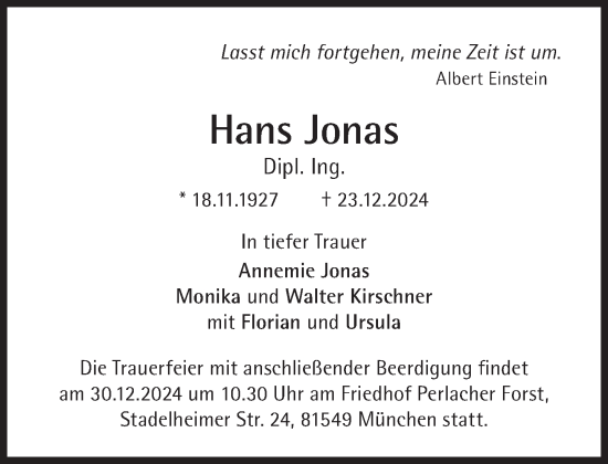 Traueranzeige von Hans Jonas von Süddeutsche Zeitung