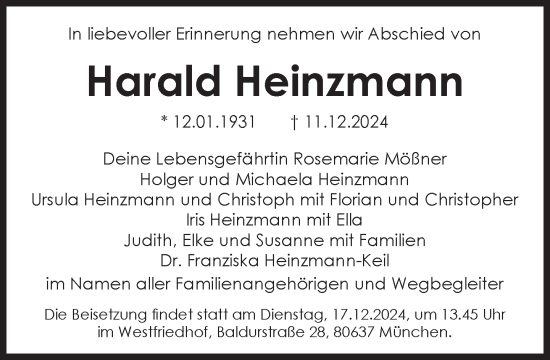 Traueranzeige von Harald Heinzmann von Süddeutsche Zeitung