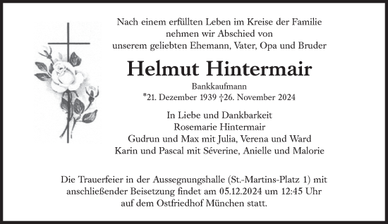 Traueranzeige von Helmut Hintermair von Süddeutsche Zeitung