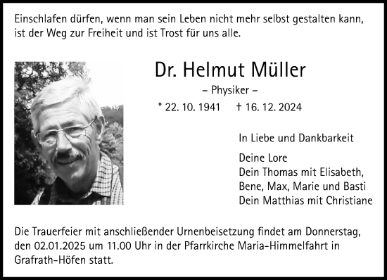 Traueranzeige von Helmut Müller von Süddeutsche Zeitung