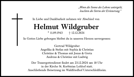 Traueranzeige von Helmut Wildgruber von Süddeutsche Zeitung