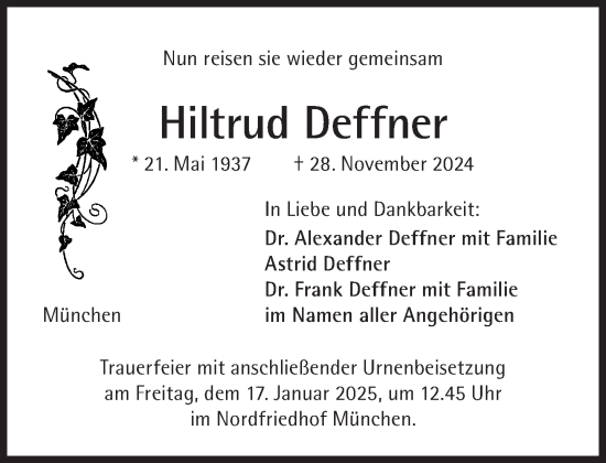 Traueranzeige von Hiltrud Deffner von Süddeutsche Zeitung