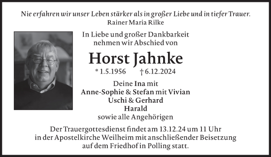 Traueranzeige von Horst Jahnke von Süddeutsche Zeitung