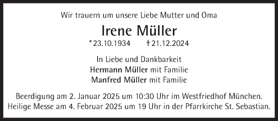 Traueranzeige von Irene Müller von Süddeutsche Zeitung