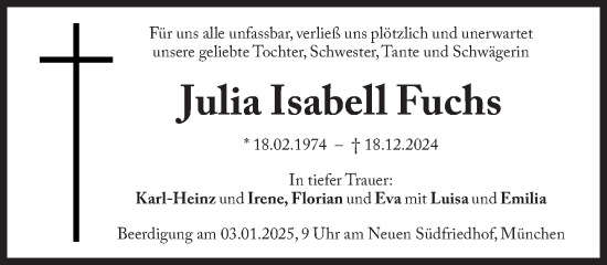 Traueranzeige von Julia Isabell Fuchs von Süddeutsche Zeitung